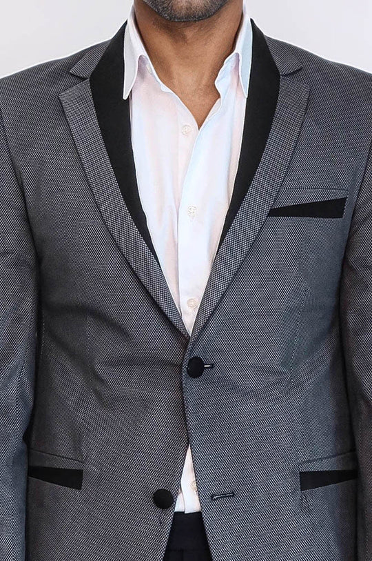 2 Buttons Pocket Piping Velvet Grey Jacket