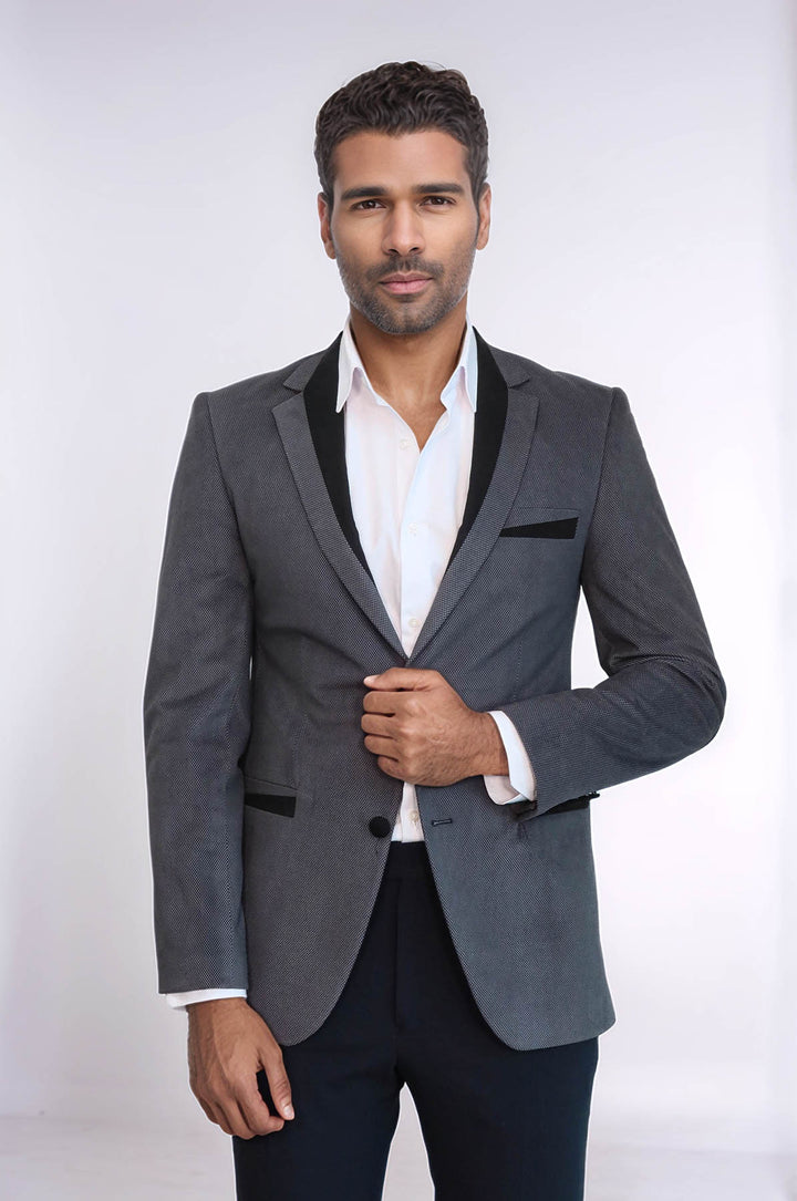 Chaqueta Gris Terciopelo Con Ribetes Bolsillo 2 Botones