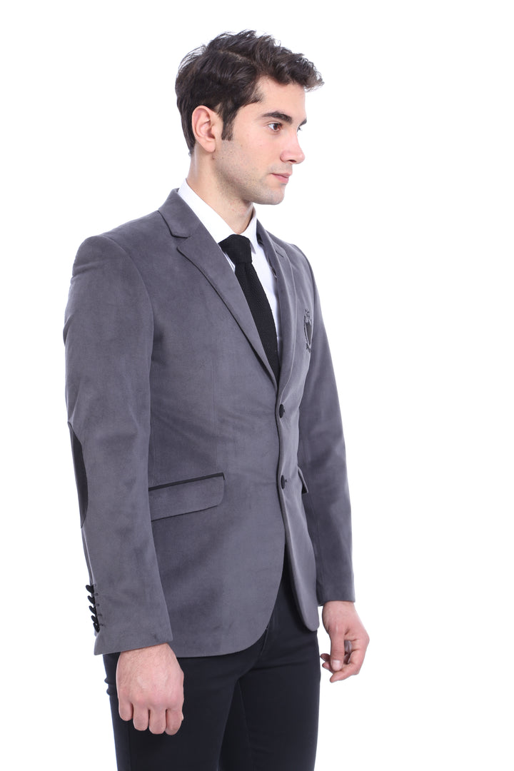 Chaqueta gris terciopelo con solapa y bolsillo-Wessi