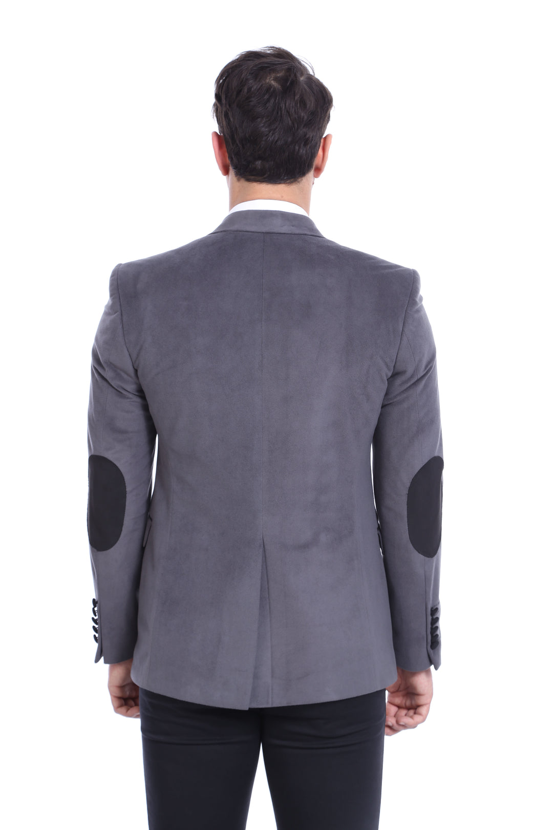 Chaqueta gris terciopelo con solapa y bolsillo-Wessi