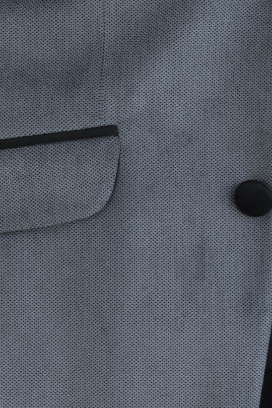 Chaqueta gris terciopelo con solapa y bolsillo-Wessi