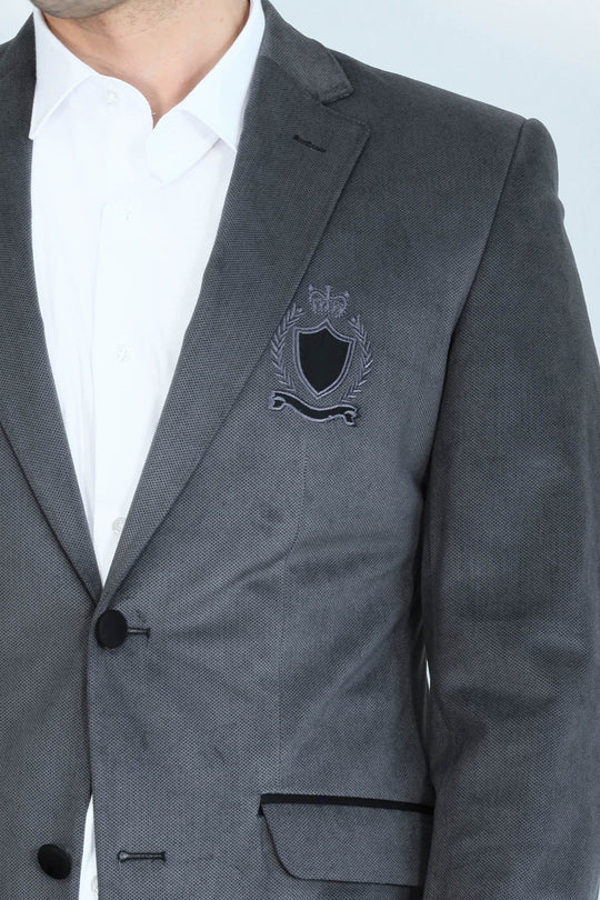 Chaqueta gris terciopelo con solapa y bolsillo-Wessi