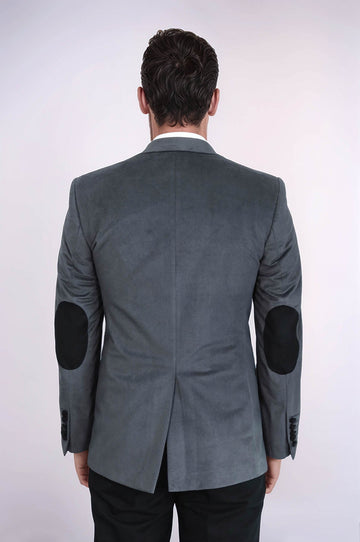 Chaqueta gris terciopelo con solapa y bolsillo-Wessi