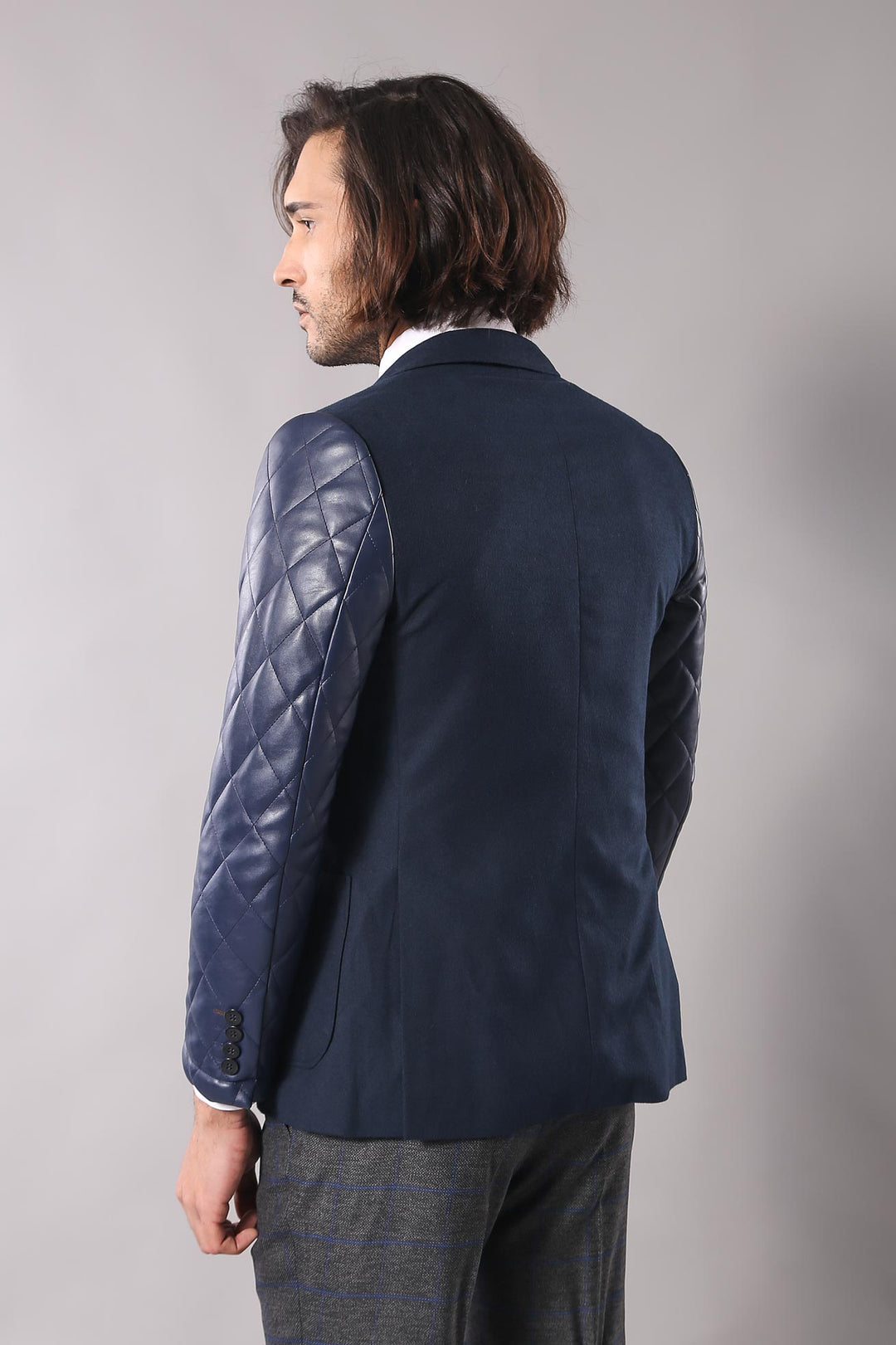Blazer Cache Bleu Marine Matelassé Manches Cuir - Wessi