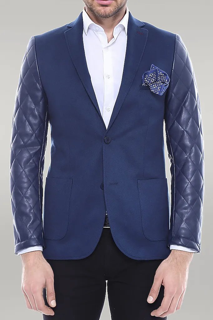 Arm Skinned Quilted Velvet Bast Blue Jacket-Wessi