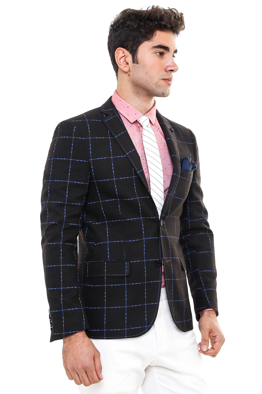 2 Button Plaid Wool Brown Jacket-Wessi