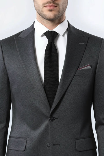 Single Button Double Vent Pointed Collar Navy Blue Blazer - Wessi