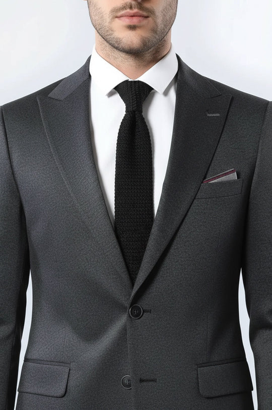 Single Button Double Vent Pointed Collar Navy Blue Blazer - Wessi