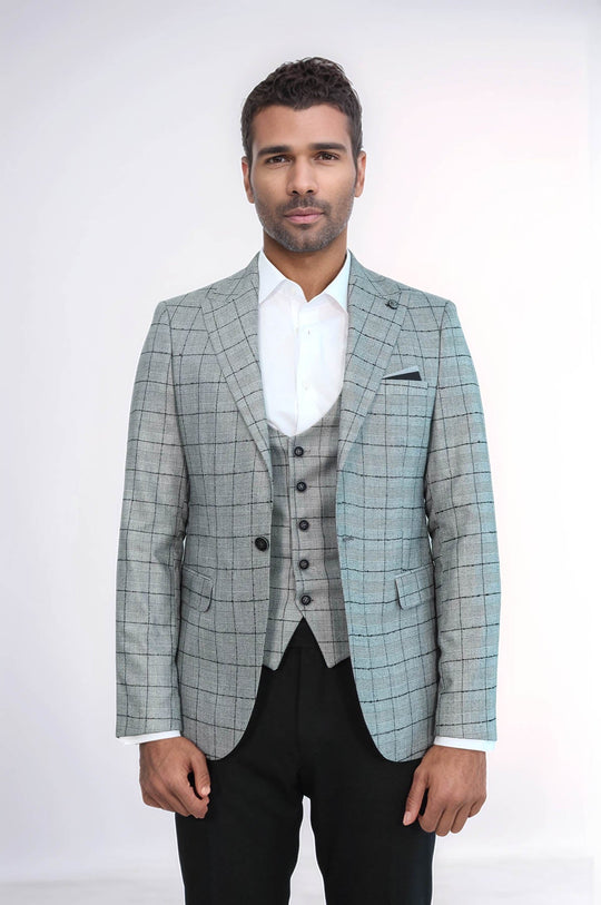 Blazer nero scozzese con gilet grigio - Wessi
