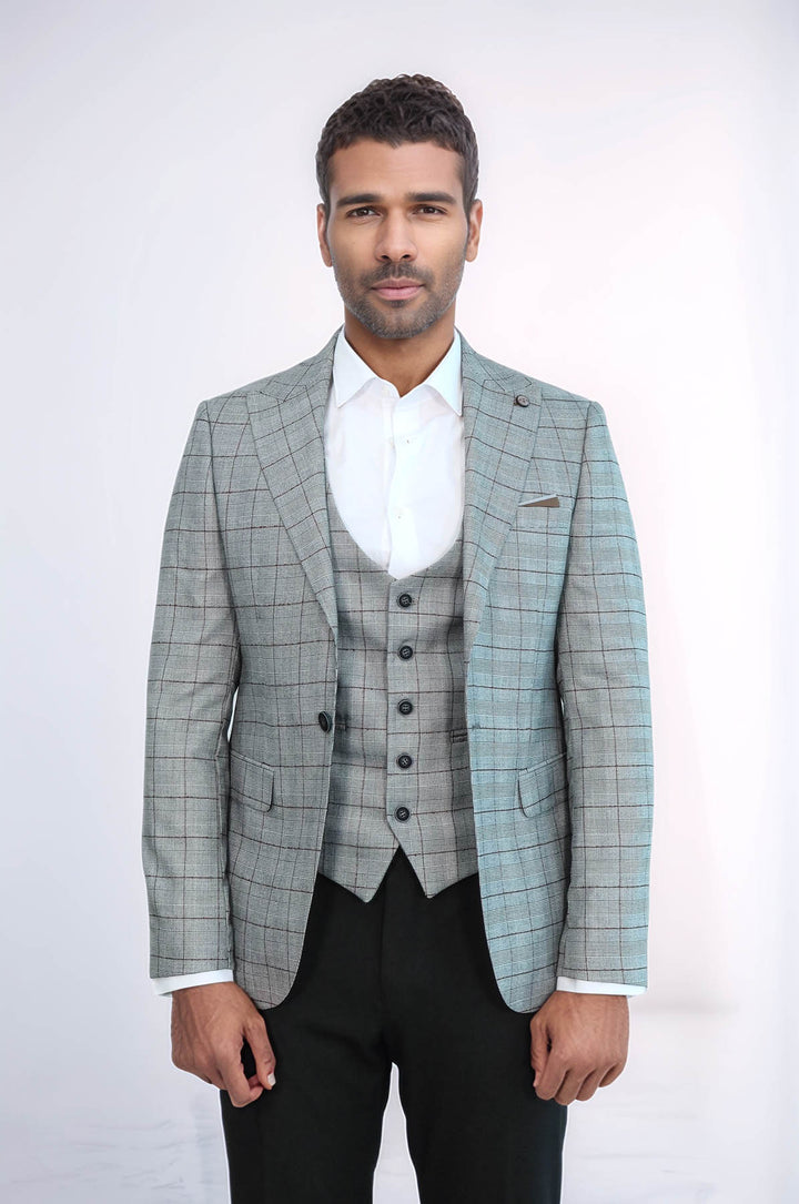 Set of Plaid Blazer and Vest - Wessi