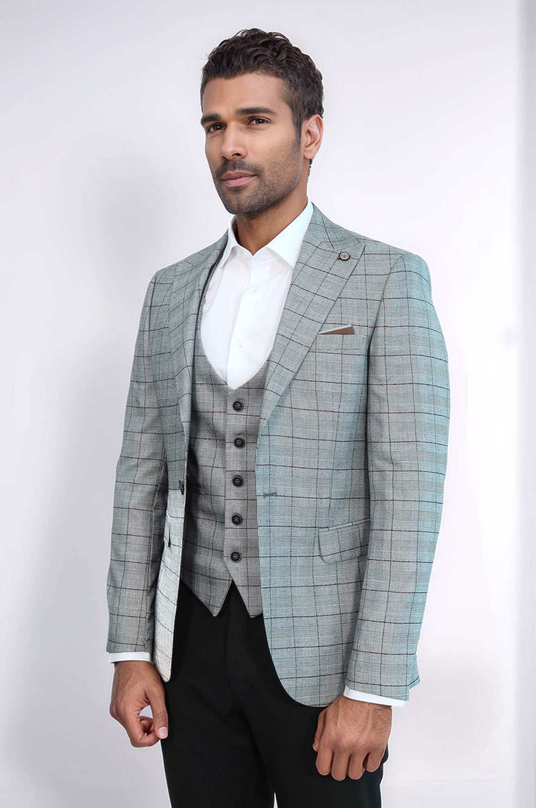 Set of Plaid Blazer and Vest - Wessi