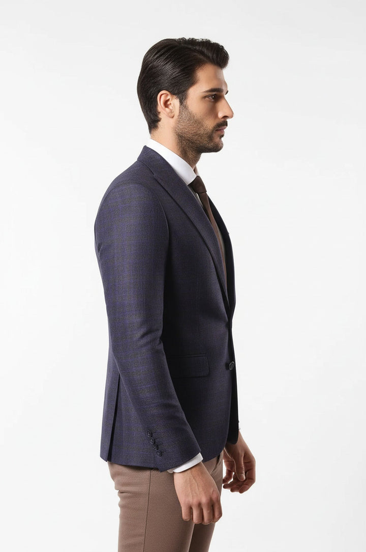 Double Breasted Plaid Burgundy Blazer - Wessi