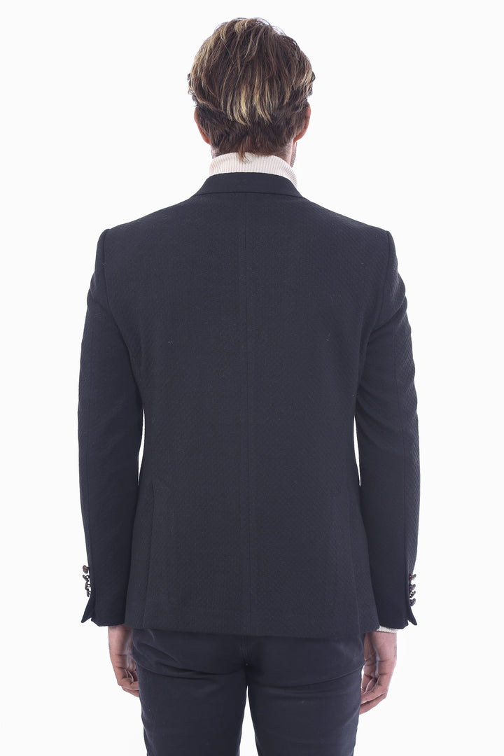 Double Breasted Slim Fit Black Blazer - Wessi