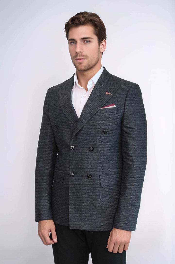 Blazer azul marino con doble botonadura y corte slim - Wessi