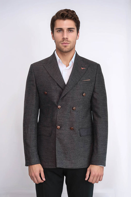 Blazer marrone slim fit doppiopetto - Wessi