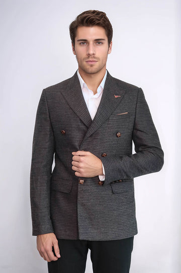 Blazer marrone slim fit doppiopetto - Wessi