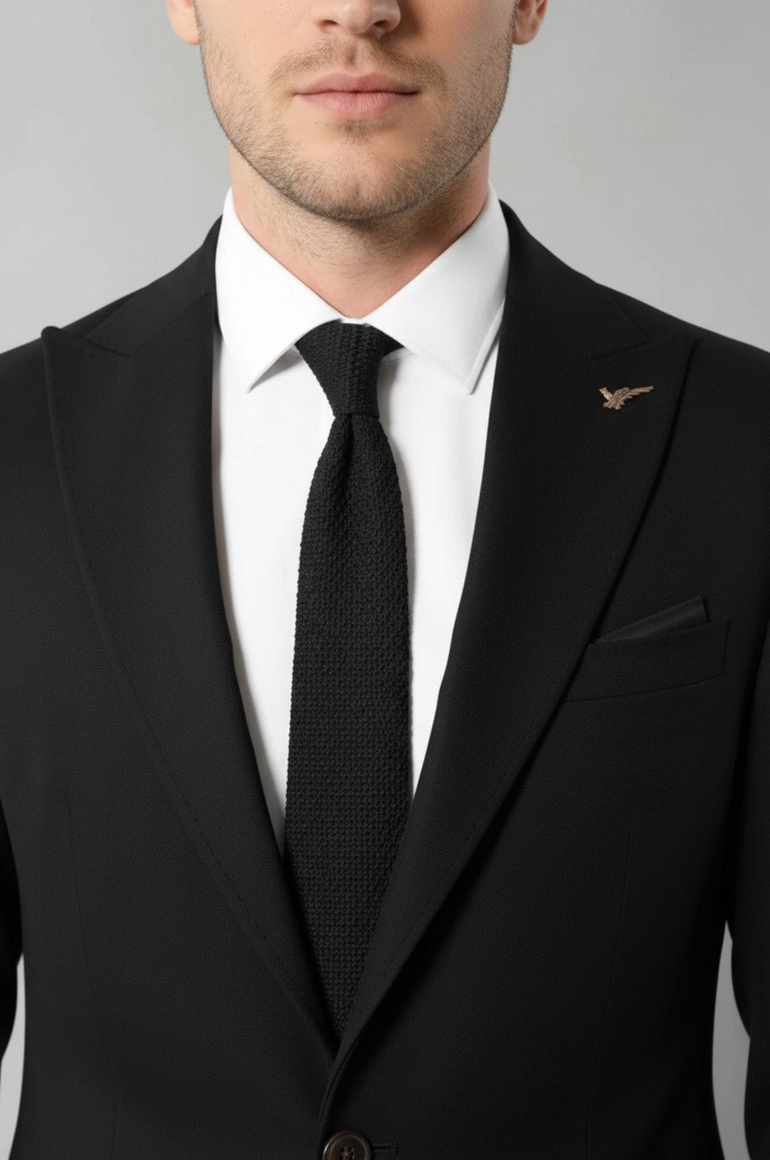 Single Button Pointed Collar Black Blazer - Wessi