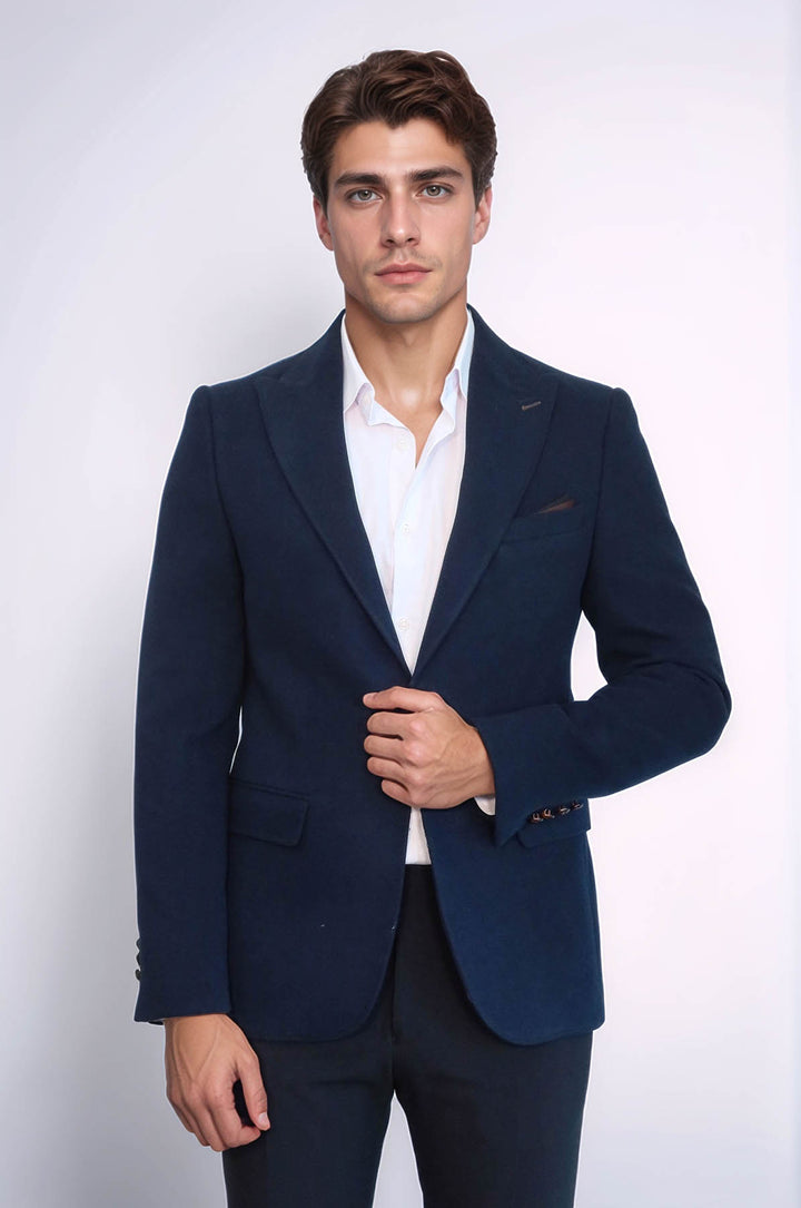 Blazer Bleu Marine Col Pointu à Un Bouton - Wessi