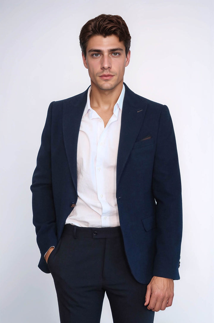 Blazer Bleu Marine Col Pointu à Un Bouton - Wessi
