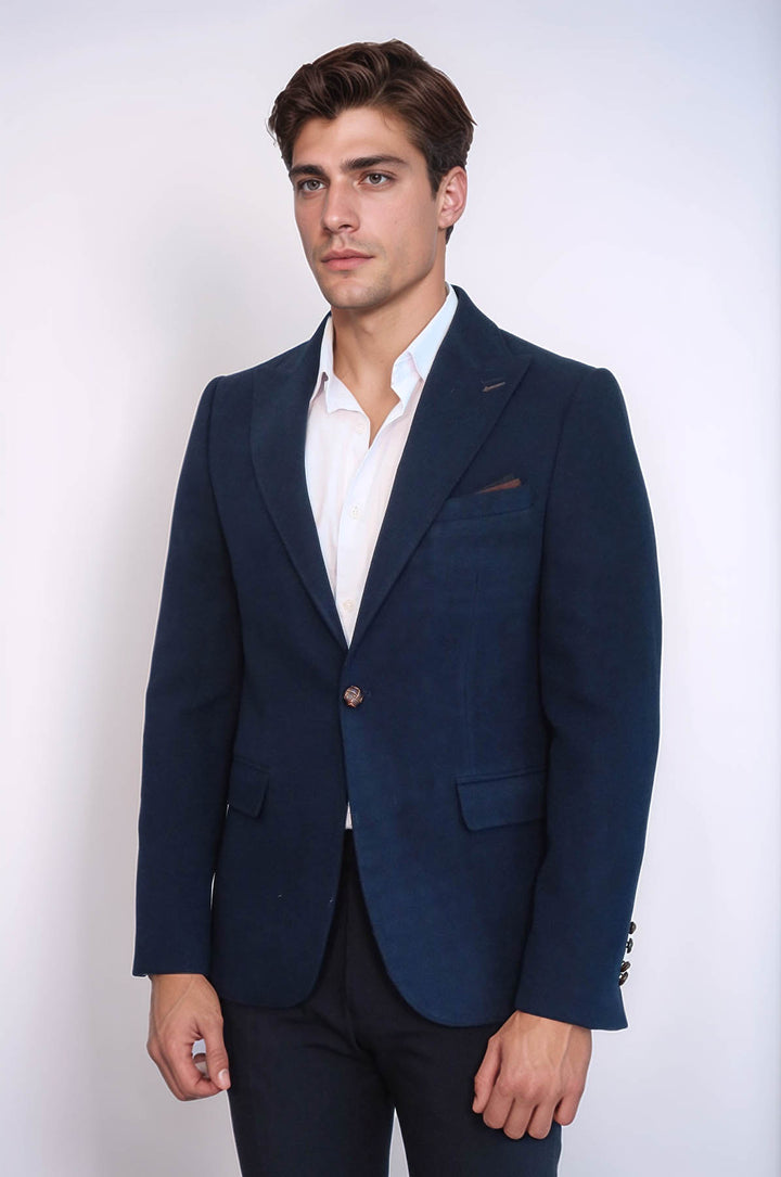 Blazer Bleu Marine Col Pointu à Un Bouton - Wessi