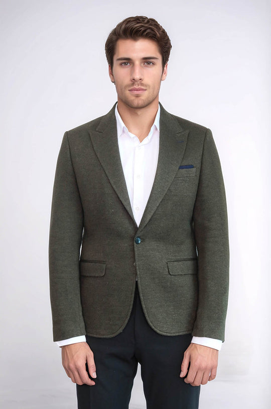 Темно-зеленая шерстяная куртка с пиковыми лацканами - Wessi