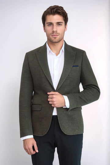 Темно-зеленая шерстяная куртка с пиковыми лацканами - Wessi