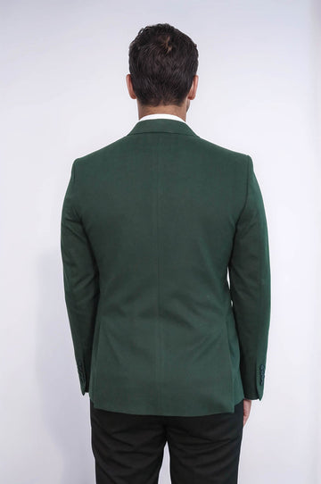 Peak Lapel Single Button Plain Green Men Blazer - Wessi
