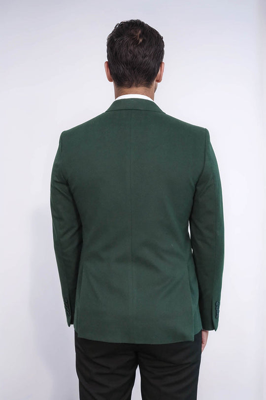 Peak Lapel Single Button Plain Green Men Blazer - Wessi