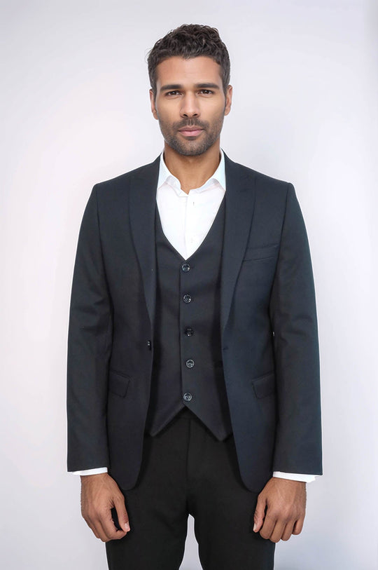 Plain Navy Blue Blazer Vest Set - Wessi