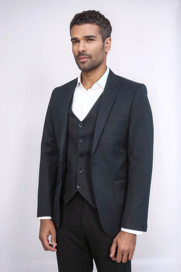 Plain Navy Blue Blazer Vest Set - Wessi