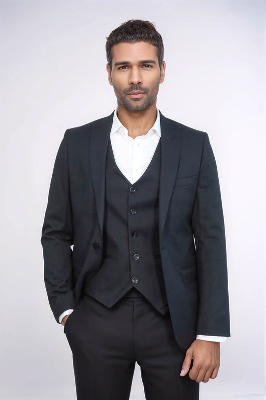 navy dress black suit Plain Navy Blue Blazer Vest Set - Slim Fit Suit Set | Wessi – Wessi