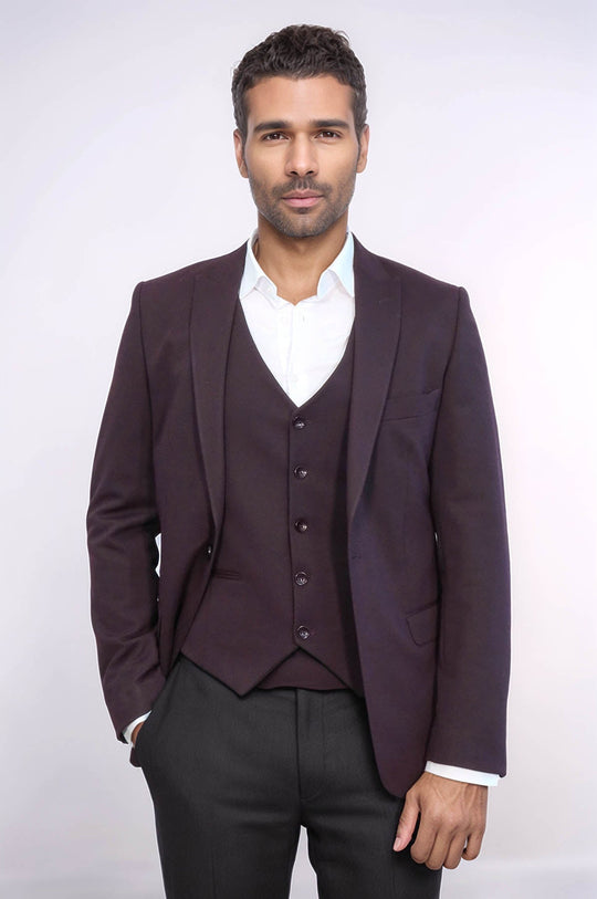 Plain Burgundy Vest Blazer Set - Slim Fit Suit Set | Wessi Wessi - Discover Diversity Plain Burgundy Vest Blazer Set - Slim Fit Suit Set | Wessi Wessi - Discover Diversity