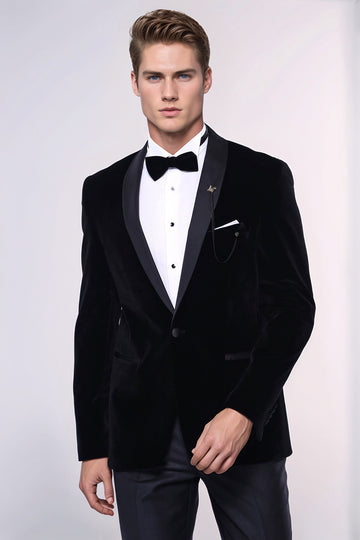 سترة مخملية سوداء سادة | ويس