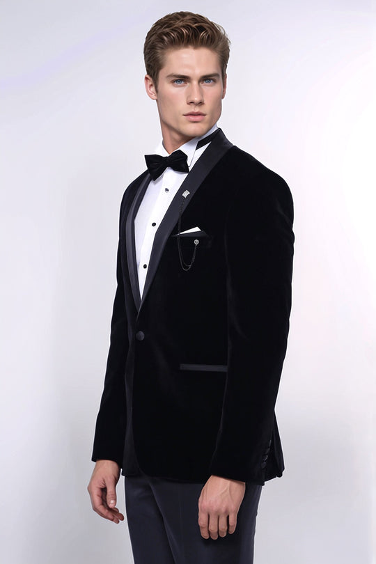 سترة مخملية سوداء سادة | ويس