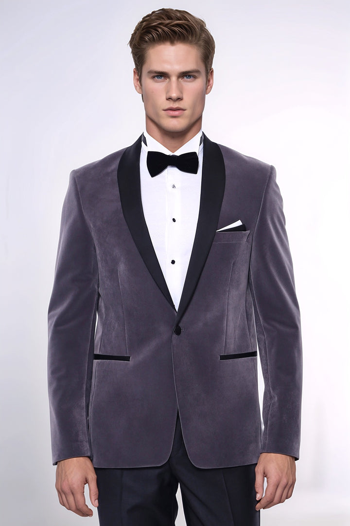 Blazer uni en velours gris foncé | Wess