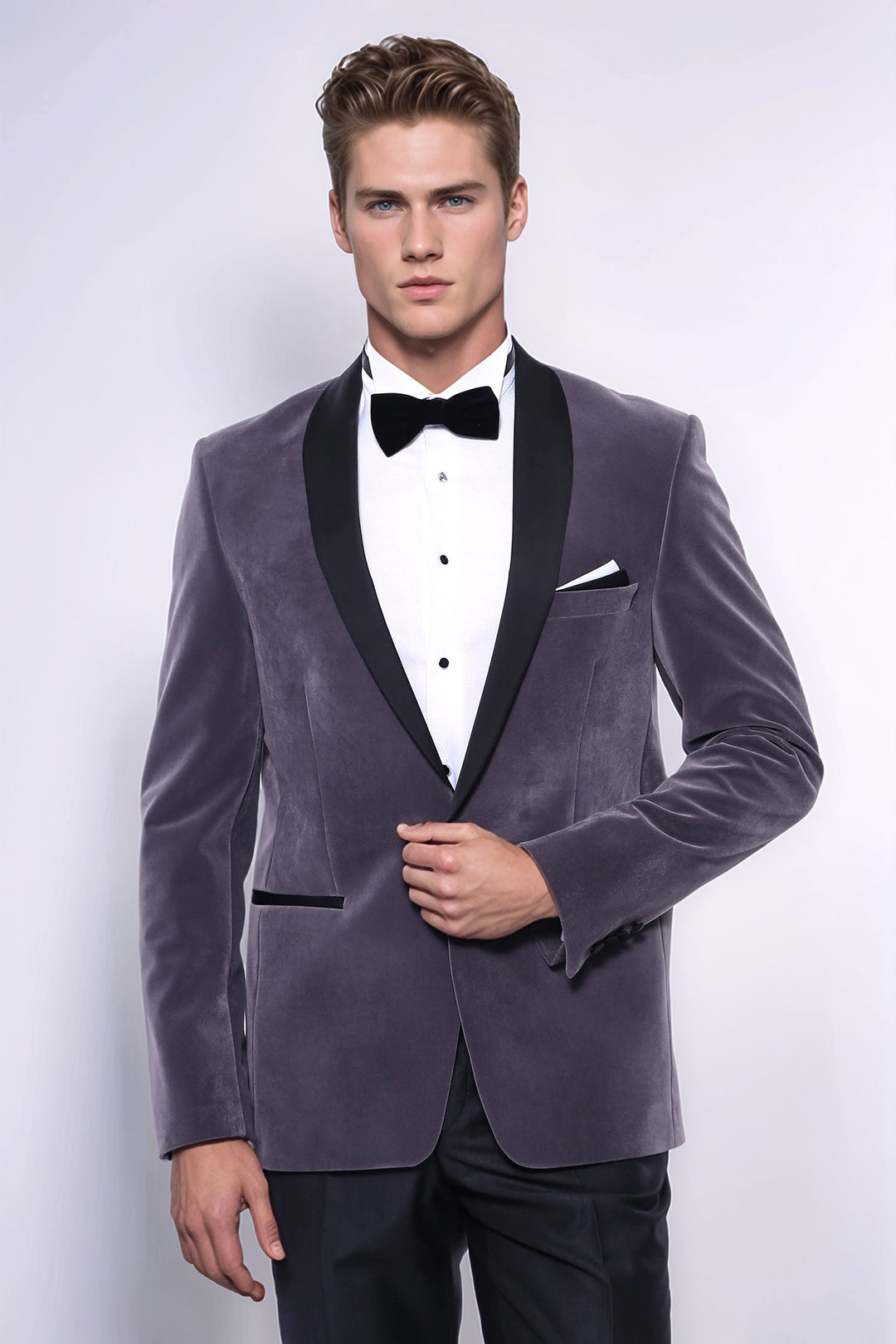 Blazer uni en velours gris foncé | Wess