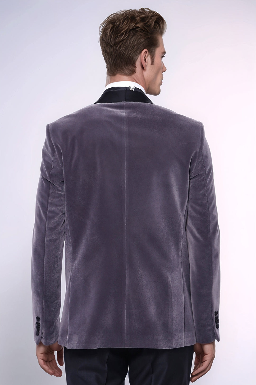 Blazer uni en velours gris foncé | Wess