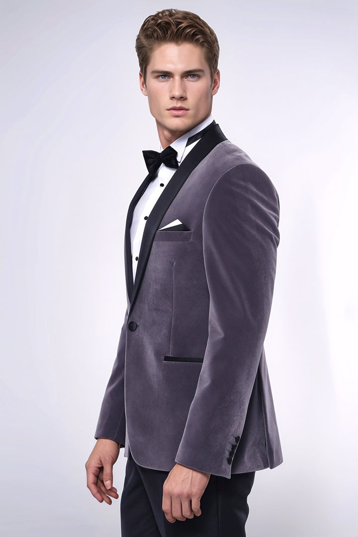 Blazer uni en velours gris foncé | Wess