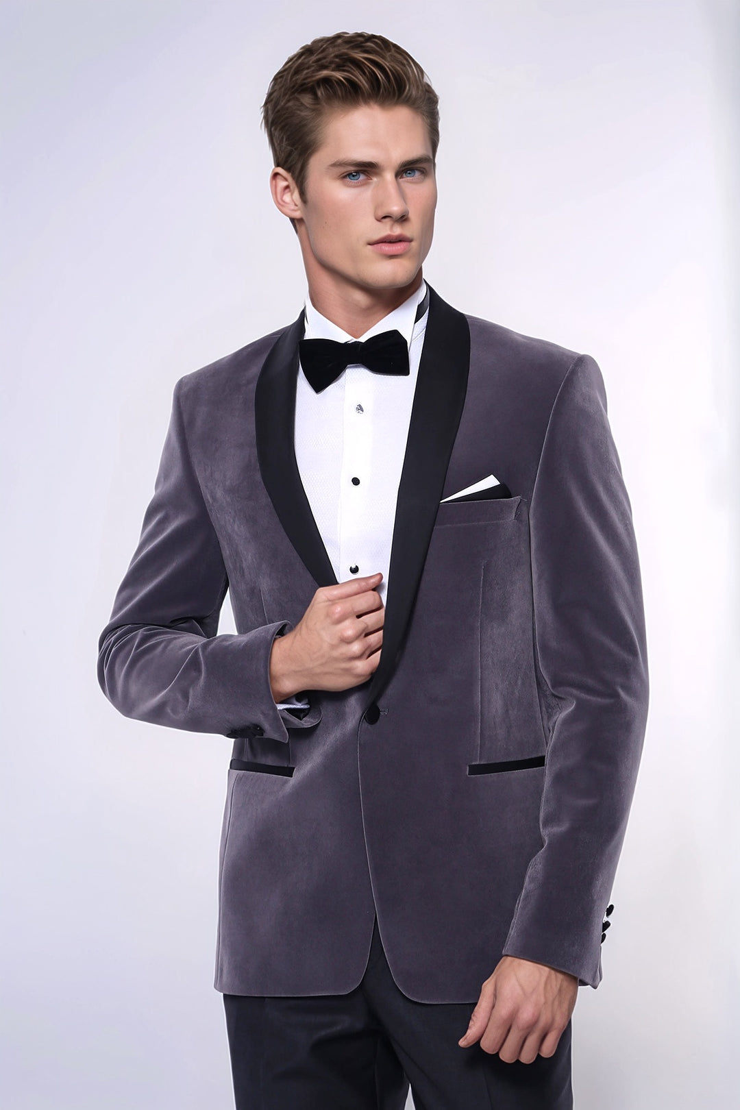 Blazer uni en velours gris foncé | Wess