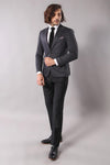 Single Button Double Vent Pointed Collar Navy Blue Blazer - Wessi