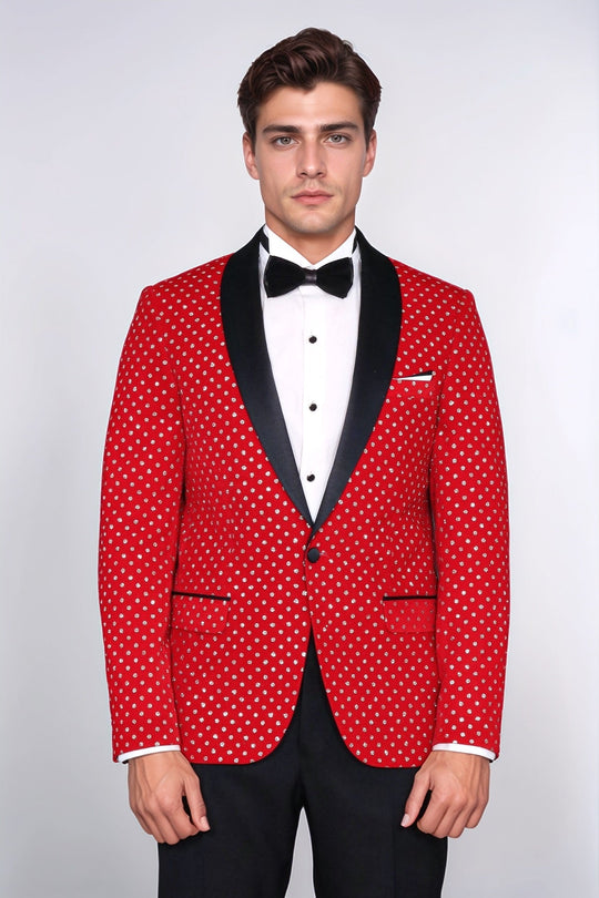 Blazer de bal homme rouge coupe slim à motifs de points - Wessi