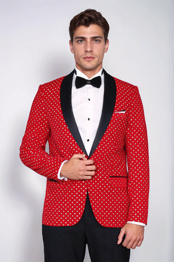 Blazer de bal homme rouge coupe slim à motifs de points - Wessi