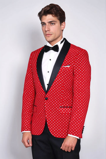 Blazer de bal homme rouge coupe slim à motifs de points - Wessi
