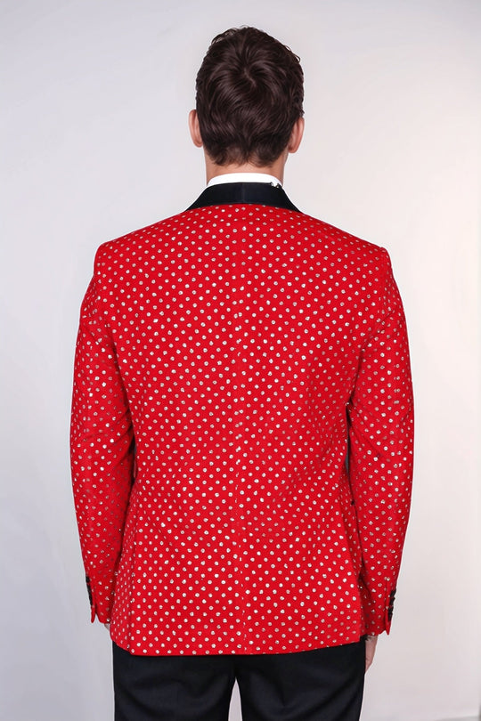 Blazer de bal homme rouge coupe slim à motifs de points - Wessi