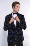 Blazer de fiesta para hombre azul marino con estampado de hojas brillantes - Wessi