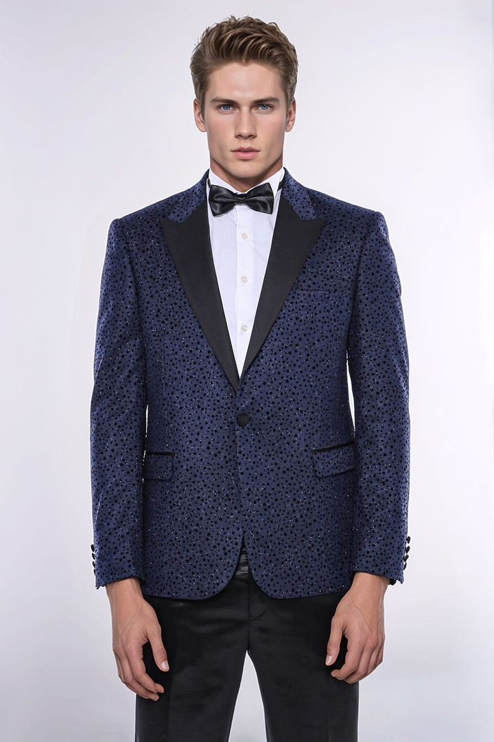 Blazer da ballo da uomo blu navy con motivo a pois lucidi - Wessi