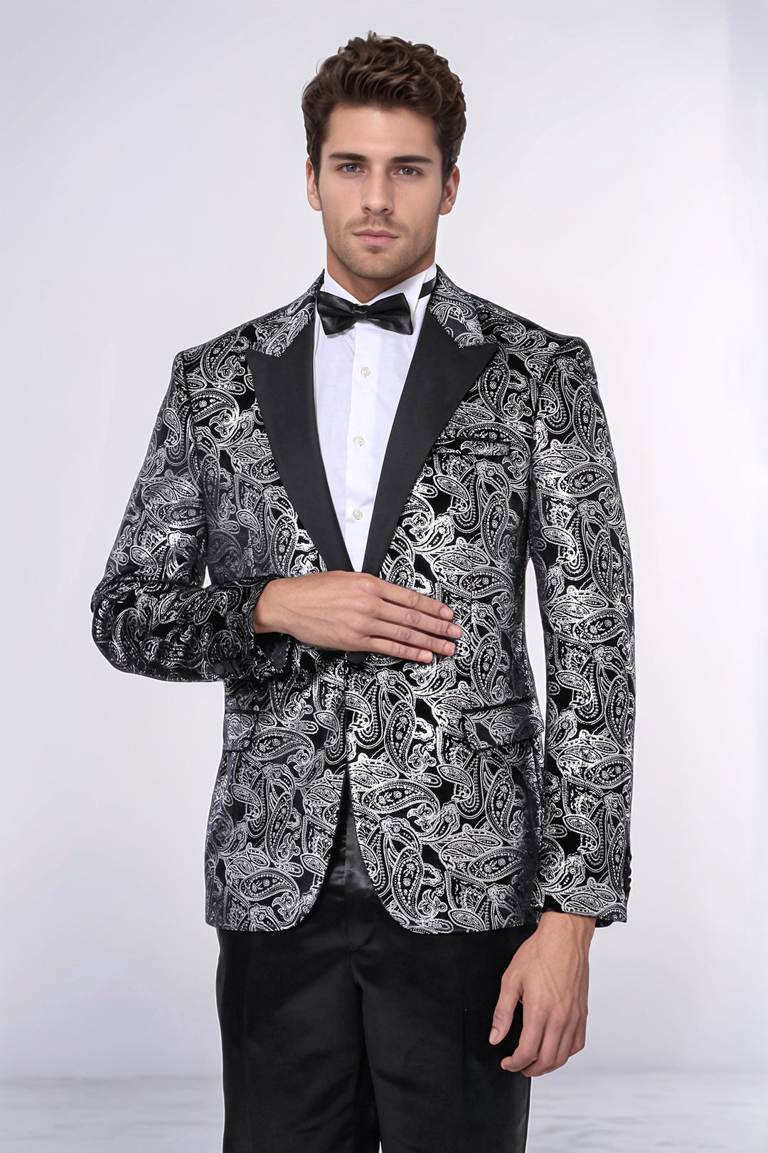 Gold Patterned Over Grey Men Party Blazer - Wessi