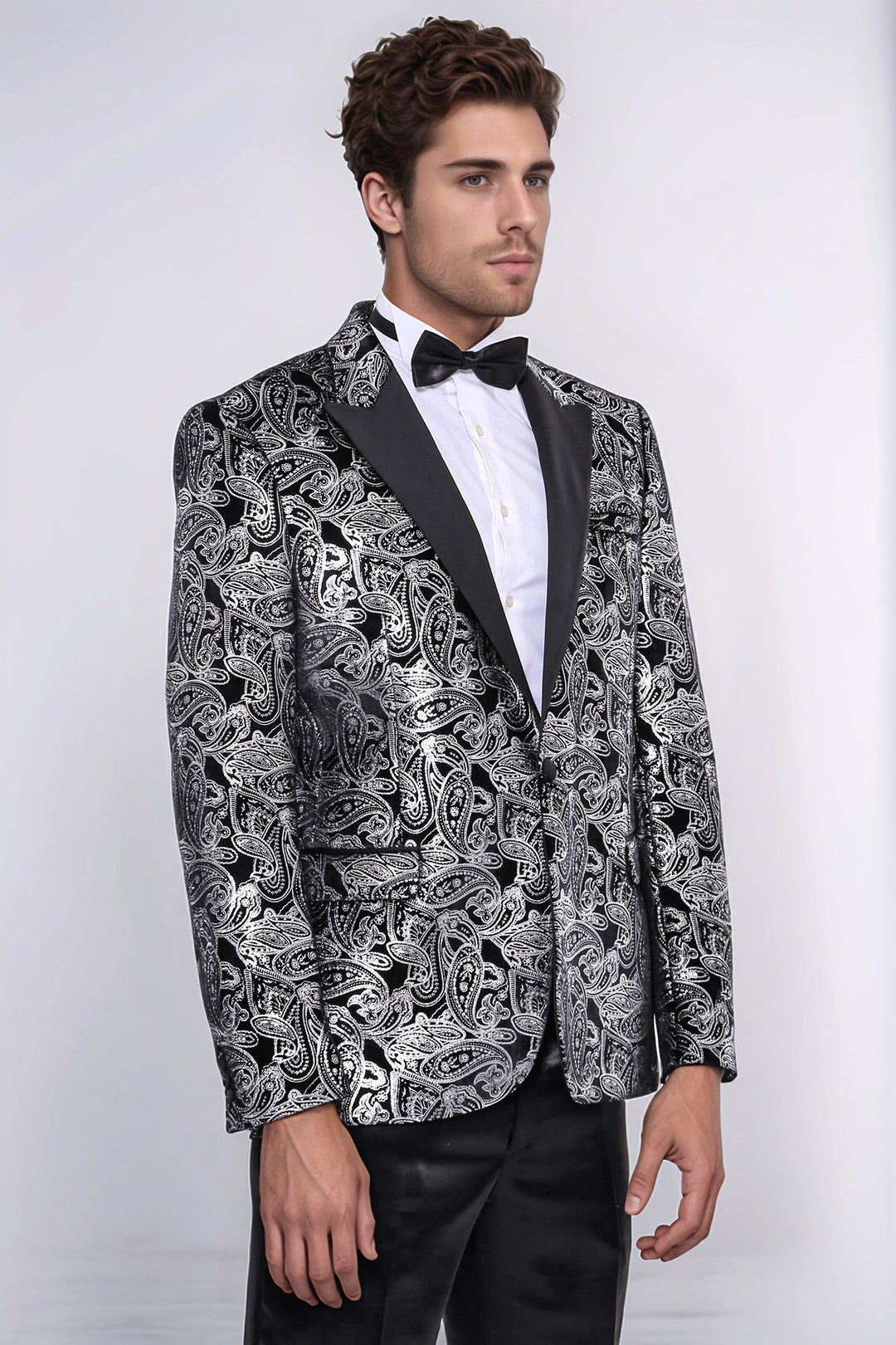 Gold Patterned Over Grey Men Party Blazer - Wessi
