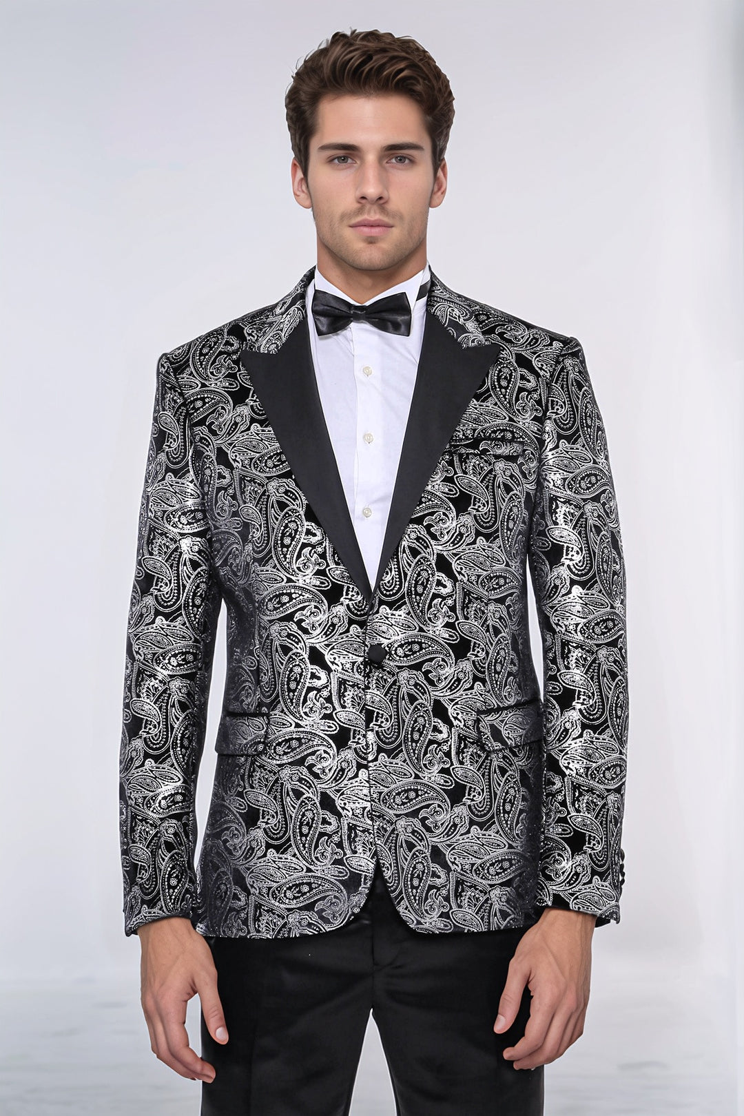 Gold Patterned Over Grey Men Party Blazer - Wessi