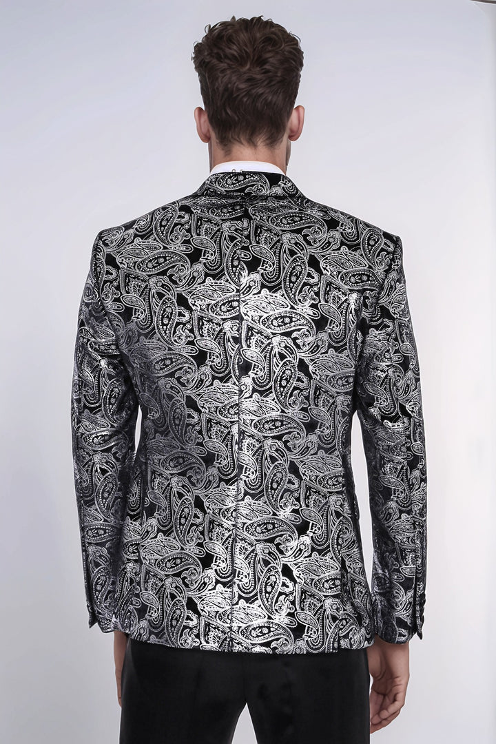 Gold Patterned Over Grey Men Party Blazer - Wessi